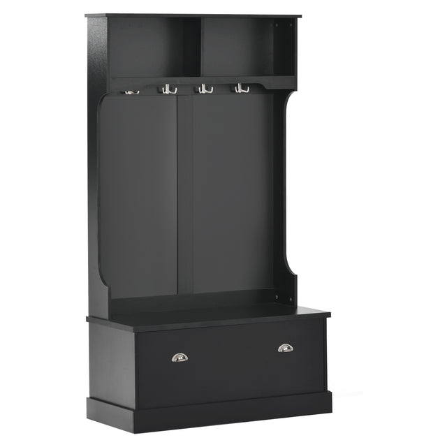 ON-TREND Hall Tree with 4 Hooks, Coat Hanger, Entryway Bench, Storage Bench, 3-in-1 Design, for Livingroom, Hallway (BLACK)