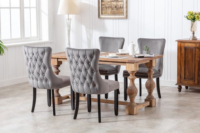 A&A Furniture,Upholstered Wing-Back Dining Chair with Backstitching Nailhead Trim and Solid Wood Legs,Set of 2, Gray,8809GY, KD