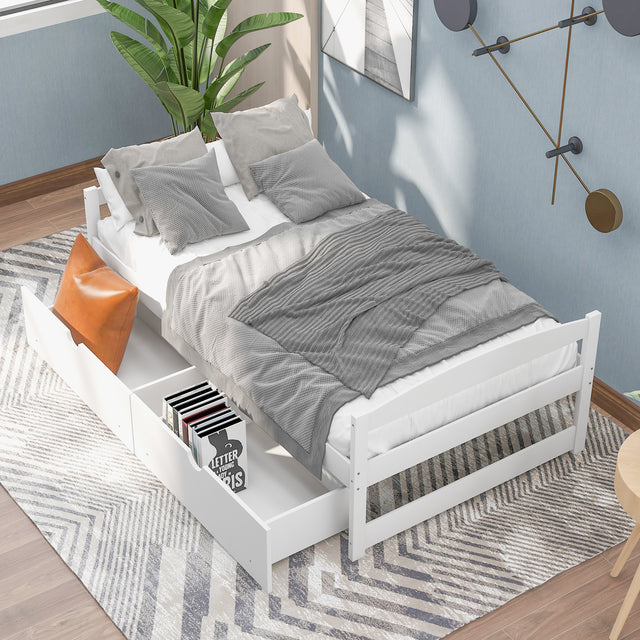 Twin size platform bed, with two drawers, white(New)
