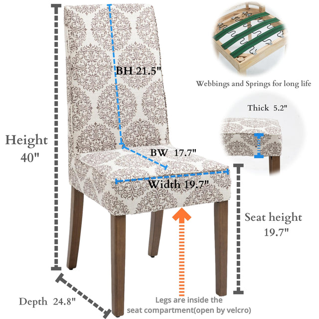 Cover Removable Interchangeable and Washable Coffee Medallion Fabric Upholstered Parsons Chair with Solid Wood Legs 2 PCS