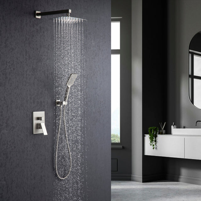 Shower Faucet Set Shower System with 12 Inch Rain Shower Head and Handheld, Bathroom Shower Combo Set Wall Mounted System Rough-in Valve Body and Trim Included.