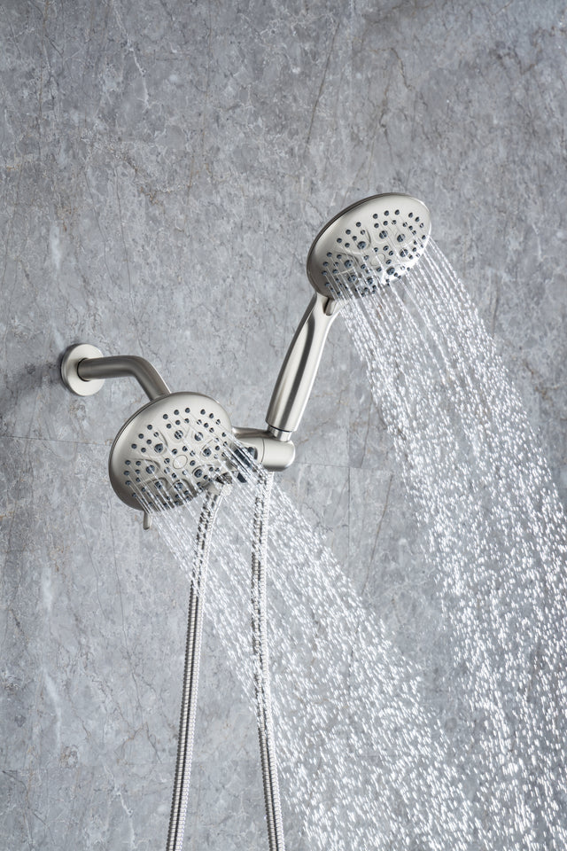 Shower System with Handheld Showerhead & Rain Shower Combo Set. High Pressure 35-Function Dual 2 in 1 Shower Faucet, patented 3-way Water Diverter in All-Brushed Nickel (Valve Include)