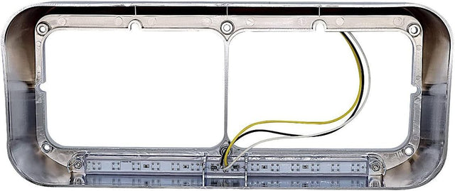 Chrome Plastic Dual Rectangular Headlight Bezel With Visor for Kenworth T400 T600 T800 W900B W900L Peterbilt 378 Western Star 4900 Trucks (Amber LED with Clear Lens)