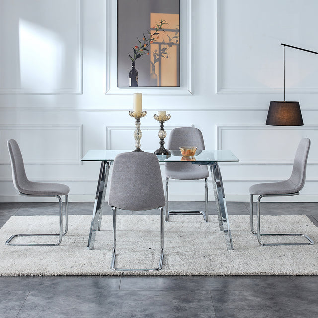 Dining Chairs Set of 4,Spoon shape Modern Style Dining Kitchen Room Upholstered Side Chairs, Accent Chairs with Soft Linen Fabric Cover Cushion Seat and plating Metal Legs Light Grey office chair