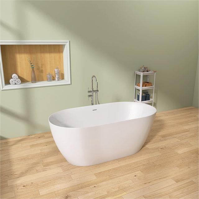 67" Acrylic Free Standing Tub - Classic Oval Shape Soaking Tub, Adjustable Freestanding Bathtub with Integrated Slotted Overflow and Chrome Pop-up Drain Anti-clogging Gloss White