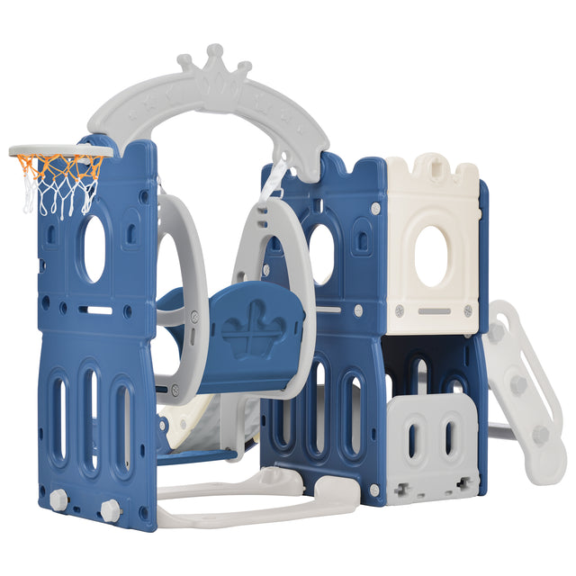 Toddler Slide and Swing Set 5 in 1, Kids Playground Climber Slide Playset with Basketball Hoop Freestanding Combination for Babies Indoor & Outdoor