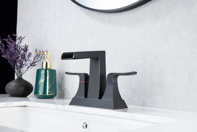 2-Handle Lavatory Faucet Brushed Nickel Bathroom Sink Faucet with Metal Pop-up Drain and Faucet Supply Lines
