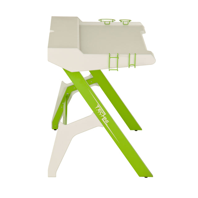 Techni Sport Ergonomic Computer Gaming Desk Workstation with Cupholder & Headphone Hook, Green