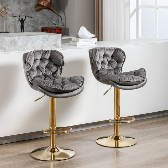 A&A Furniture,Swivel Bar Stools Set of 2, Velvet Counter Height Adjustable Barstools, Dining Bar Chairs Upholstered Modern Bar Stool for Kitchen Island, Cafe, Bar Counter, Dining Room(Gray)
