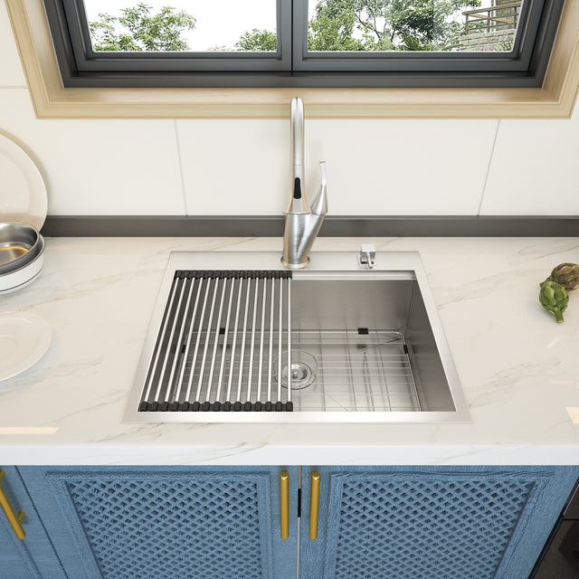 Drop In Kitchen Sink - 25x22 Kitchen Sink Drop In Topmount Workstation 18 Gauge Stainless Steel