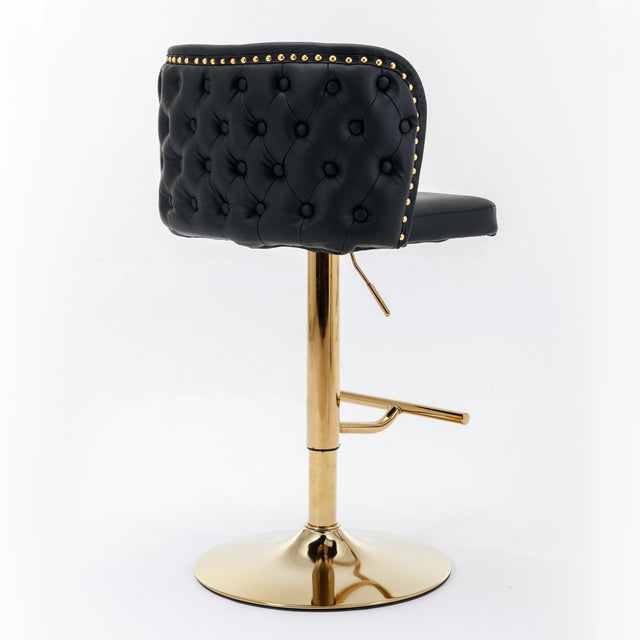 A&A Furniture,Swivel Barstools Adjusatble Seat Height, Modern PU Upholstered Bar Stools with the whole Back Tufted, for Home Pub and Kitchen Island(Black, Set of 2)