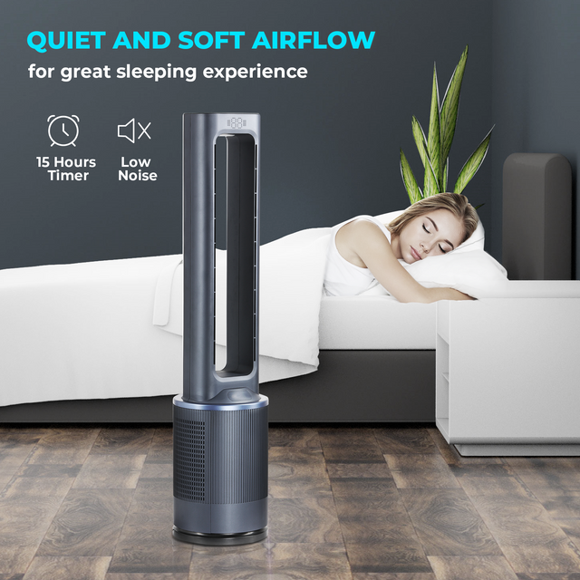Simple Deluxe Sufficient Size Bladeless Fan, Standing Fan, Tower Fan, 12 Speeds Settings, 15Hour Timing Closure Bladeless Fan, Stylish And Modern Fan, Low Noise, 42 Inches, Blue