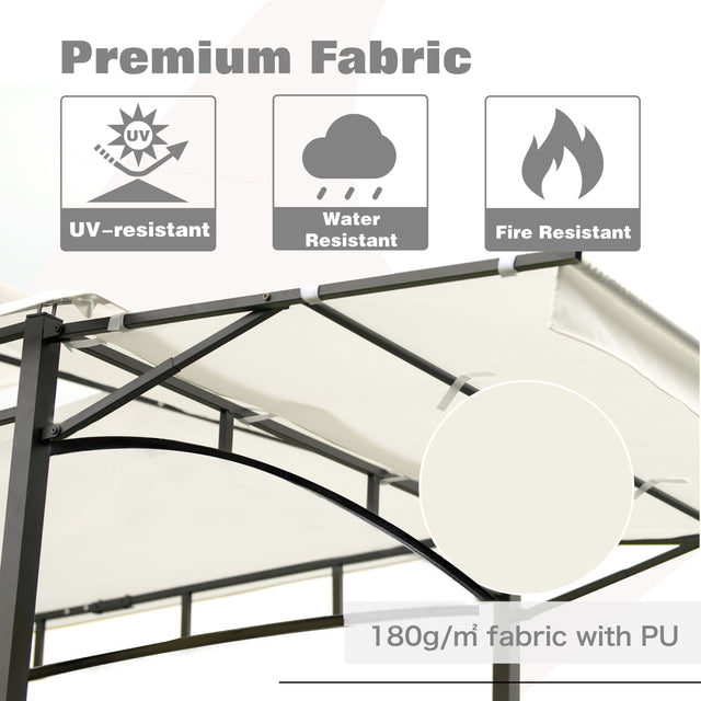 TOPMAX 13Ft.Lx4.5Ft.W Iron Double Tiered Backyard Patio BBQ Grill Gazebo with Bar Counters&Extendable Shades, White