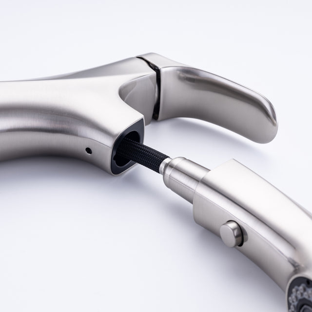 Pull Out Bathroom Faucet, Single Hole Bathroom Sink Faucet with 3 Modes Pull Down Sprayer, One Handle Modern Vanity Faucet, Farmhouse Lavatory Faucet