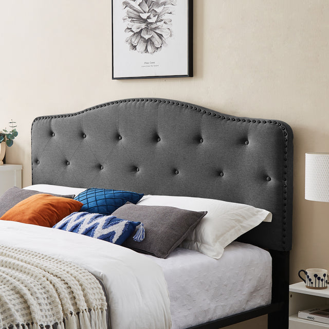 B113 King bed, Beautiful headboard with buttons Strong iron frame with high temperature paint