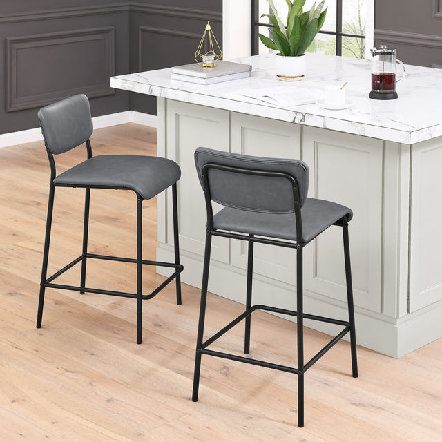 Pu Faux Leather Counter Stools Set of 2, Pub Counter Stool with Back and Footrest, Grey\n(17.5"x19.25“x34.5”)
