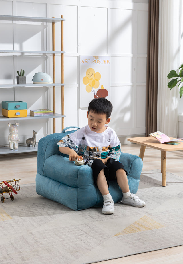 Kid's Bean Bag Chair Velvet Fabric Memory Sponge Stuffed Bean Bag Chair For Children,Blue