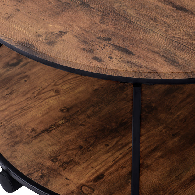 ON-TREND Round Coffee Table with Caster Wheels and Wood Textured Surface for Living Room, φ35.5”( Distressed Brown)