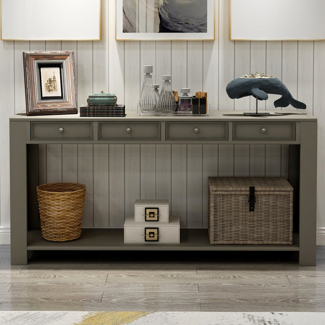 TREXM Console Table for Entryway Hallway Sofa Table with Storage Drawers and Bottom Shelf (Khaki)