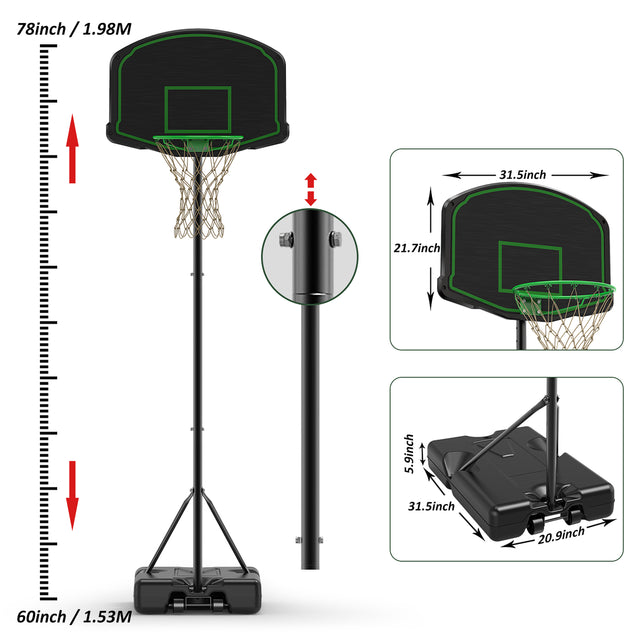 BASKETBALL SETS WITH WHEELS,BOARD,FIELD ROPE,INCLUDING TWO BASKETBALL SETS,BACKBOARD SYSTEM STAND HEIGHT ADJUSTABLE 60INCH-78INCH