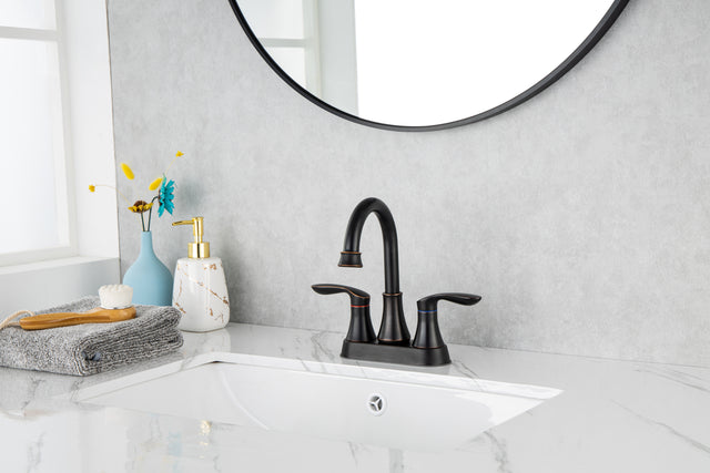 2-Handle Lavatory Faucet Brushed Nickel Bathroom Sink Faucet with Metal Pop-up Drain and Faucet Supply Lines