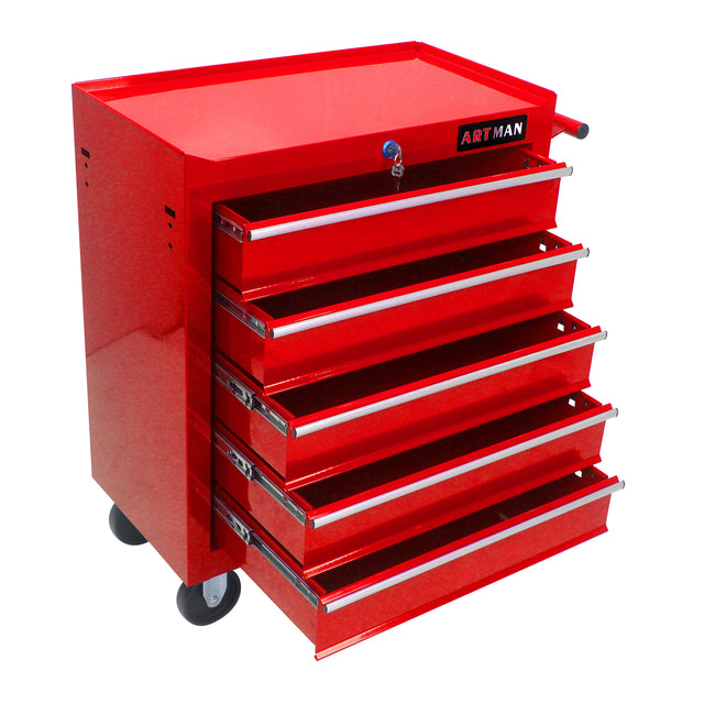 5 DRAWERS MULTIFUNCTIONAL TOOL CART WITH WHEELS-RED