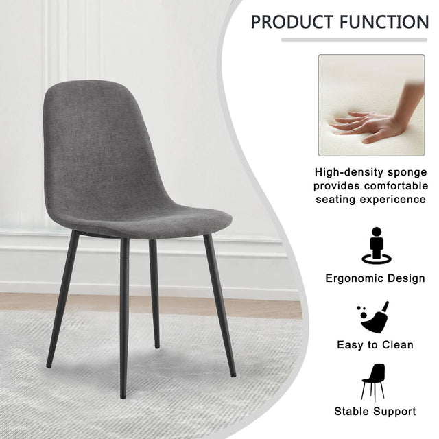 Dining Chairs Set of 4, Modern Mid-Century Style Dining Kitchen Room Upholstered Side Chairs, Accent Chairs with Soft Linen Fabric Cover Cushion Seat and Black Metal Legs,For Kitchen Lounge Farmhouse