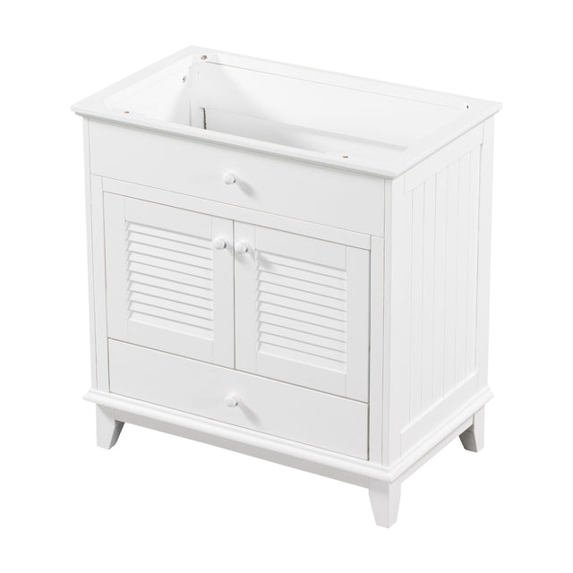 30" Bathroom Vanity Base without Sink, Bathroom Cabinet with Two Doors and One Drawer, White