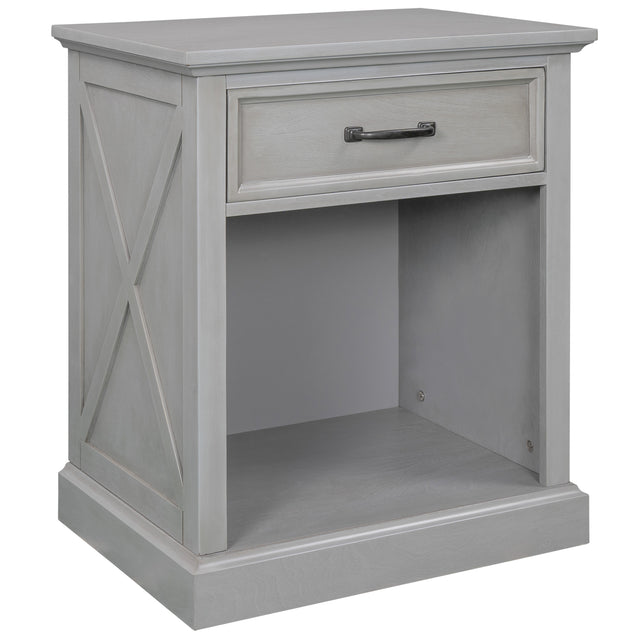 Old Paint Style Modern Wooden Nightstand with Drawers Storage for Living Room/Bedroom, Gray