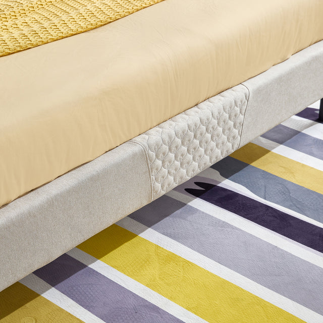 King Size Bed Frame, Modern Upholstered Platform Bed Frame with LED Lights and Height Adjustable Headboard, No Box Spring Needed/Easy Assembly/Pack in 1-Box/Noise-Free (Off white, King)