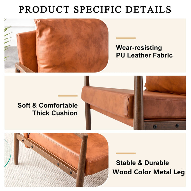 Sofa Chair Set of 2.PU Leather Accent Arm Chair Mid Century Modern Upholstered Armchair with Imitation solid wood Walnut color Metal Frame Extra-Thick Padded Backrest and Seat Cushion Sofa Chairs