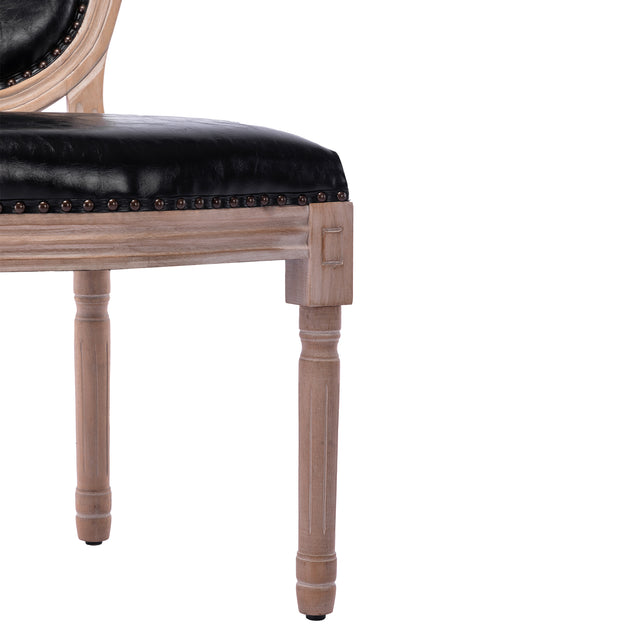 HengMing Upholstered French Dining Chair with rubber legs PU leather,Set of 2,Black