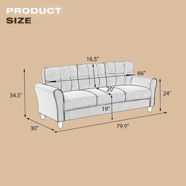 79.9" Modern Living Room Sofa Linen Upholstered Couch Furniture for Home or Office ,Light Grey*Blue,(3-Seat,Old Sku:WF288519AAC)