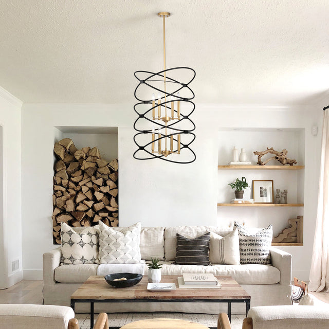 【Video】Transitional Gold/Matte Black Metal Chandelier Fixture,8 lights ,2-Tier-Candle Ceiling Light for Living Room, Bedroom, Dining Room,Dimmable,E12,W23.6*H55