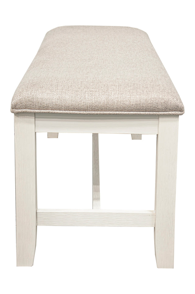 White Classic 1PC BENCH Rubberwood Beige Fabric Cushion Seats Dining Room Furniture Bench