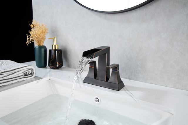 2-Handle Lavatory Faucet Brushed Nickel Bathroom Sink Faucet with Metal Pop-up Drain and Faucet Supply Lines