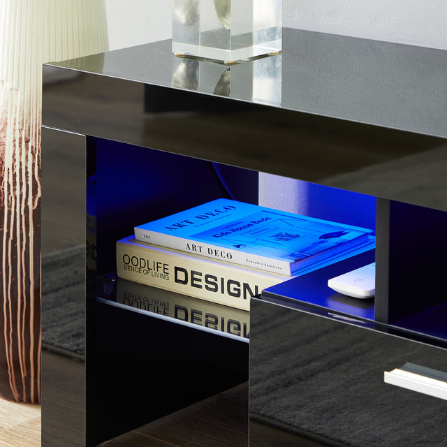 20 minutes quick assemble,Black morden TV Stand with LED Lights,high glossy front TV Cabinet,can be assembled in Lounge Room, Living Room or Bedroom,color:black