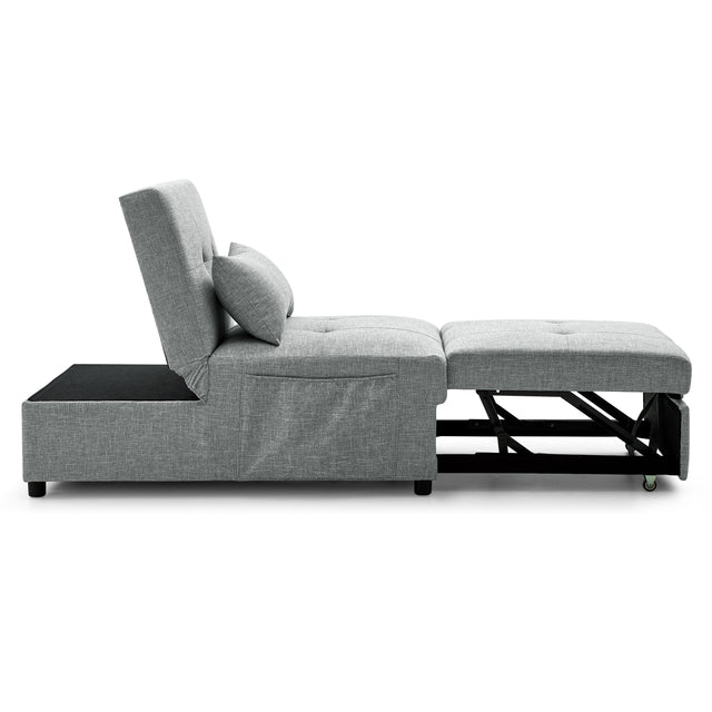 Folding Ottoman Sleeper Sofa Bed, 4 in 1 Function, Work as Ottoman, Chair ,Sofa Bed and Chaise Lounge for Small Space Living, Grey (44” x 26” x 33”H)
