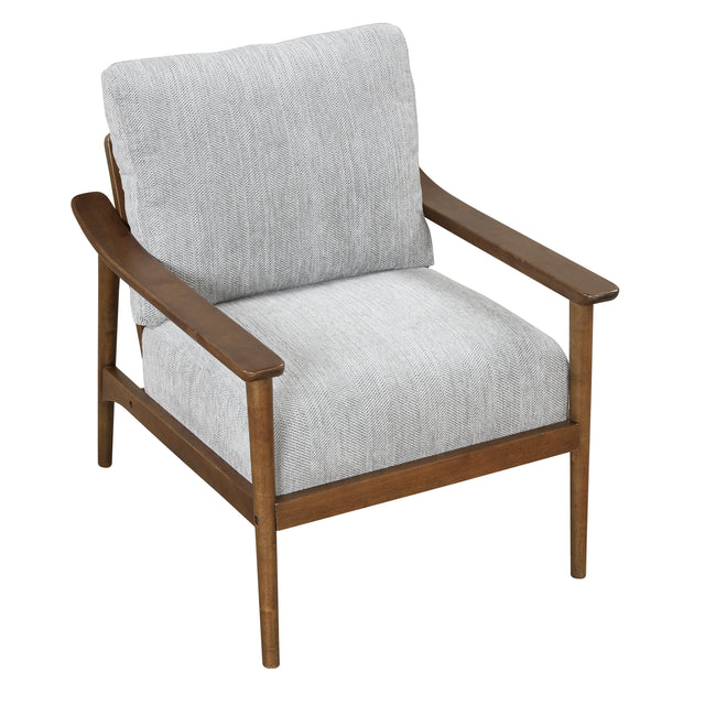 【EAT 3.17】Mid Century Modern Chair with Solid Wood Frame,Arm Chair with Vertical Slatted Back,Thick Pad Upholstered Accent Chair for Living Room, Brown
