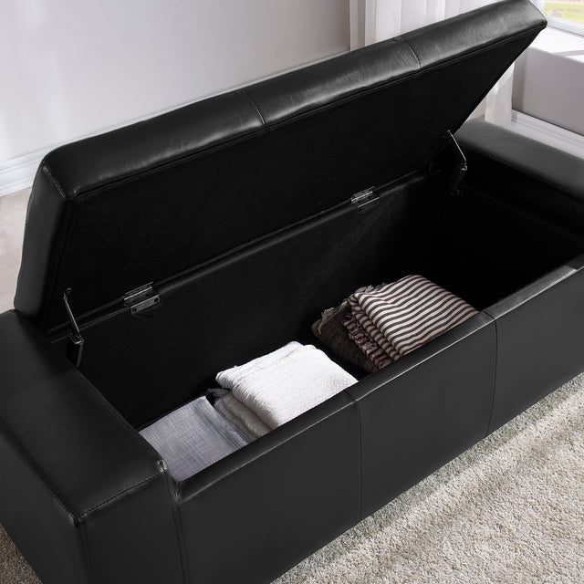 Faux Leather Upholstery Storage Ottoman Bench Black
