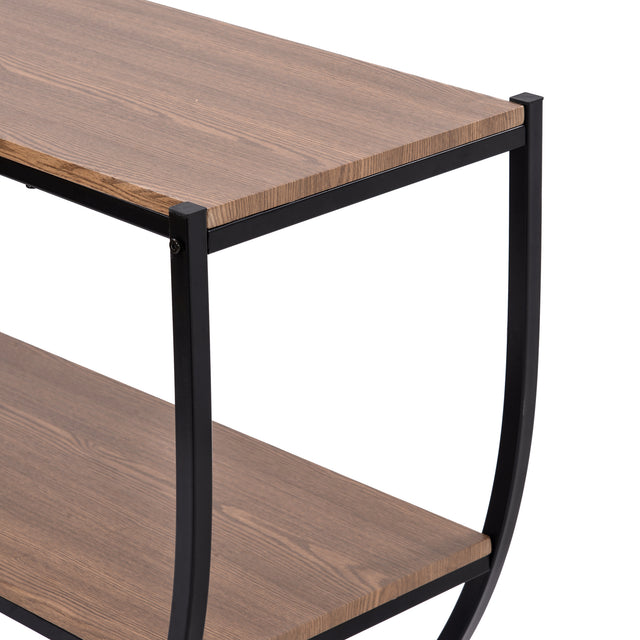 TREXM Rustic Industrial Design Demilune Shape Textured Metal Distressed Wood Console Table (Brown)