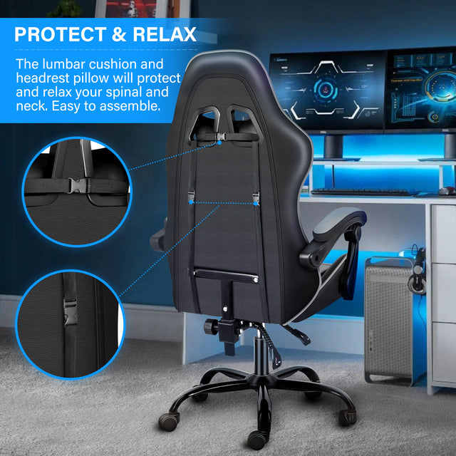 YSSOA Racing Video Backrest and Seat Height Recliner Gaming Office High Back Computer Ergonomic Adjustable Swivel Chair, Without footrest, Black/Grey