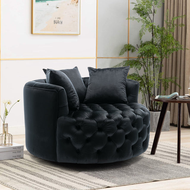 Coolmore Modern Akili swivel accent chair barrel chair for hotel living room / Modern leisure chair Black