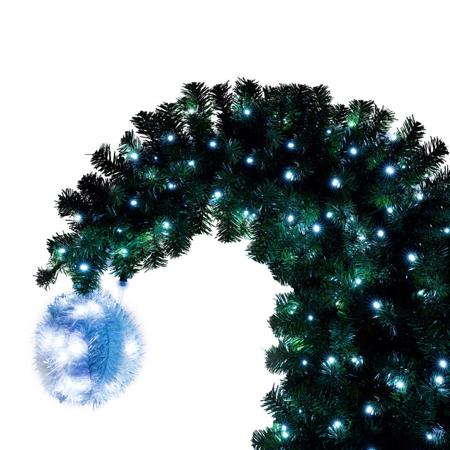 6FT Hinged Fraser Fir Artificial Fir Bent Top Christmas Tree, Xmas Tree Bendable Santa Hat Style Christmas Tree Holiday Decoration, 1250 Lush Branch Tips, 300 LED Lights X-mas