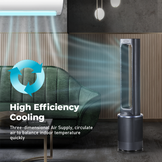 Simple Deluxe Sufficient Size Bladeless Fan, Standing Fan, Tower Fan, 12 Speeds Settings, 15Hour Timing Closure Bladeless Fan, Stylish And Modern Fan, Low Noise, 42 Inches, Blue