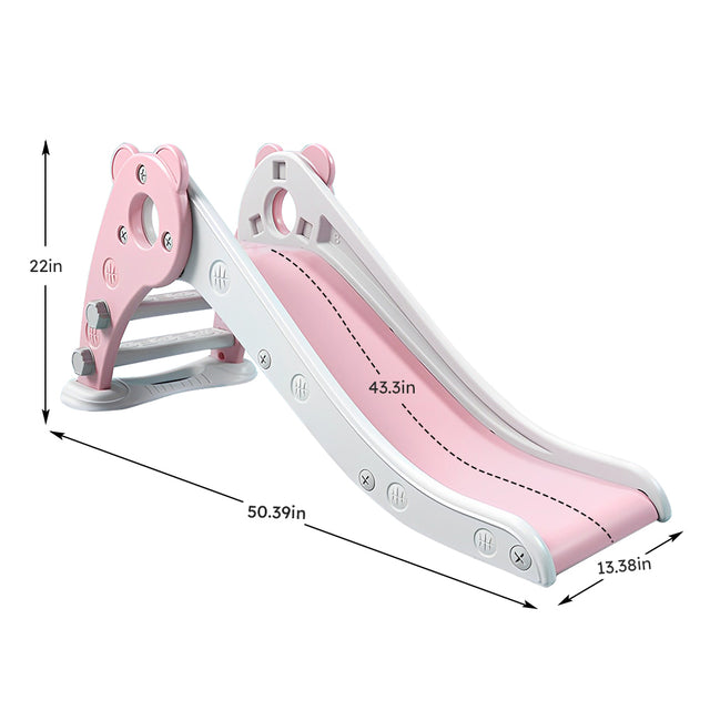 Kid Slide for Toddler Age 1-3 Indoor Bear pink Plastic Slide Outdoor Playground Climber Slide