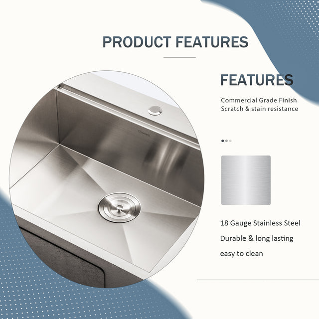 Drop In Kitchen Sink - 25x22 Kitchen Sink Drop In Topmount Workstation 18 Gauge Stainless Steel