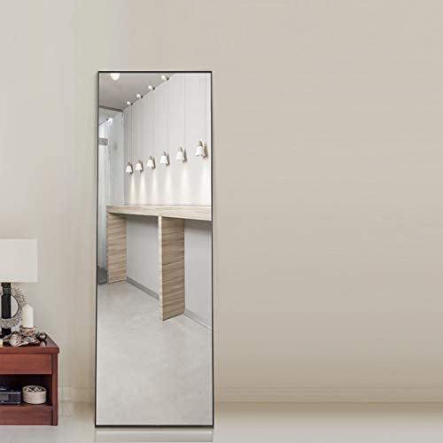 Miro 1500 400-b Full Length Mirror Floor Mirror Hanging Standing or Leaning, Bedroom Mirror Wall-Mounted Mirror with Black Aluminum Alloy Frame, 59" x 15.7"