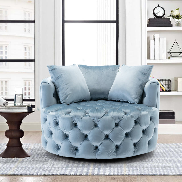 Coolmore Modern Akili swivel accent chair barrel chair for hotel living room / Modern leisure chair Light blue