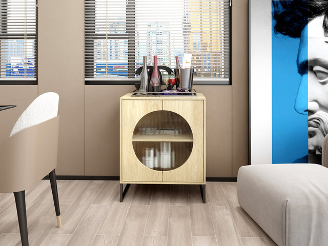 Storage Cabinet with Glass Door, No handle design,Push to open the door,Sideboard Buffet Cabinet for Kitchen,Dining Room